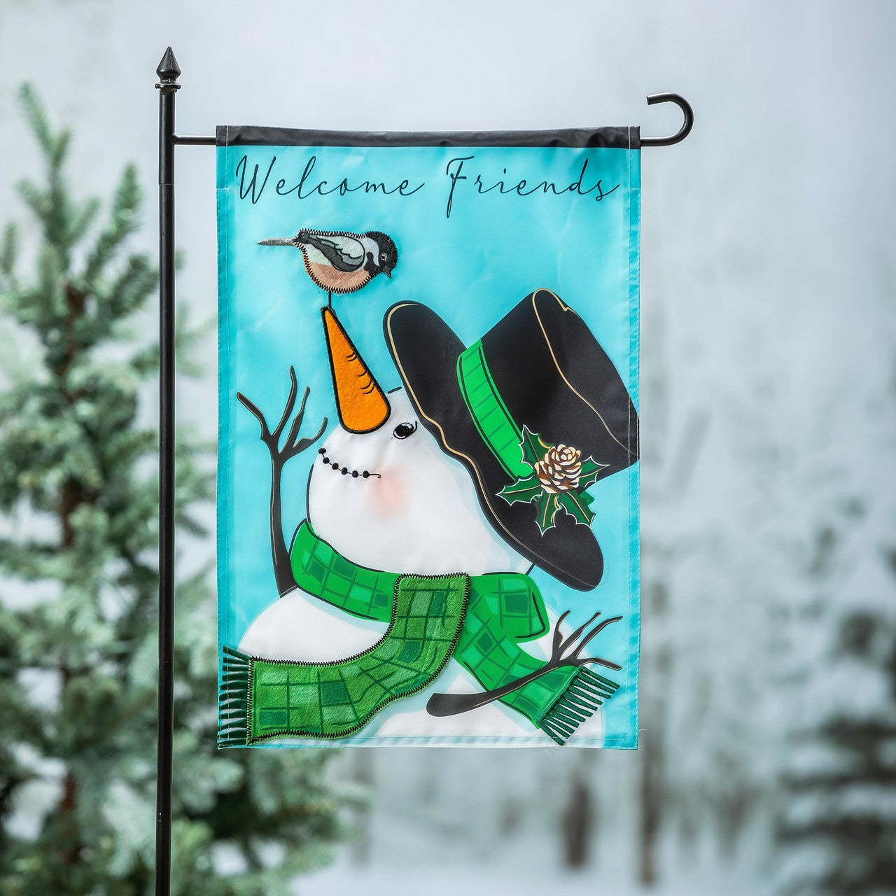 Garden Flag Christmas Snowman and Chickadee