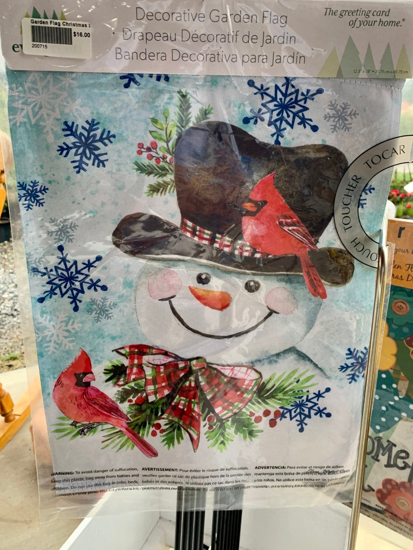 Snowman Cardinal Garden Flag