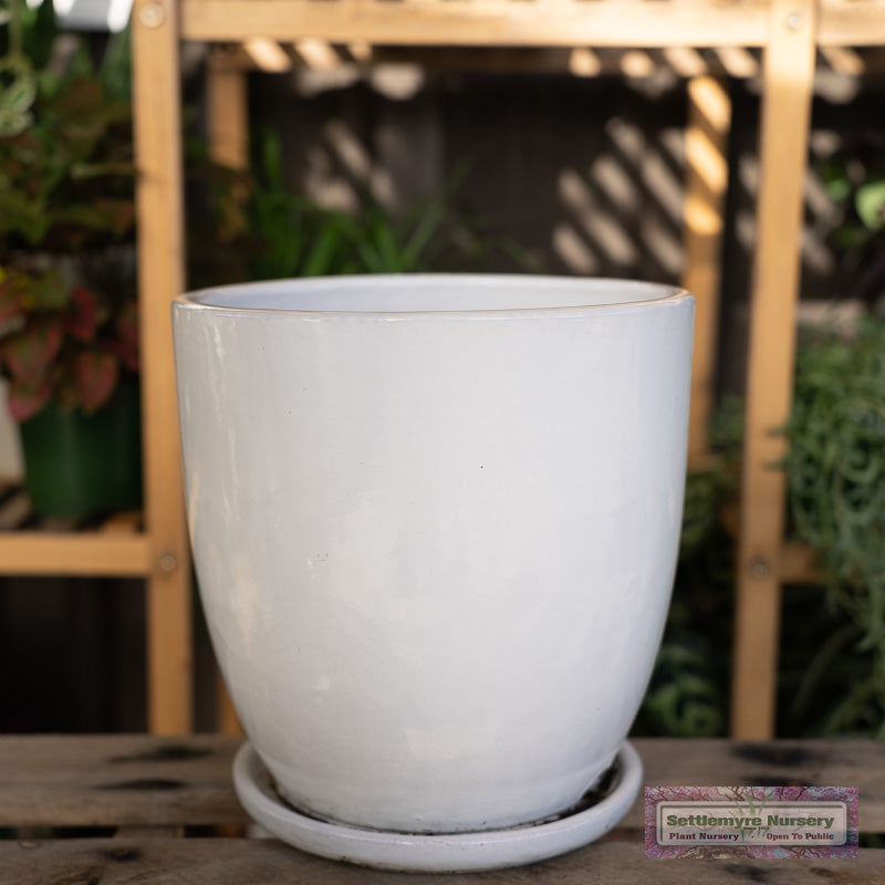 Short Egg Small White Garden Pot