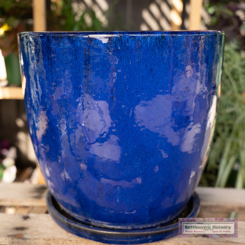 Short Egg Large Blue Garden Pot