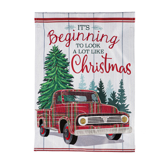 House Flag Christmas Plaid Linen Truck