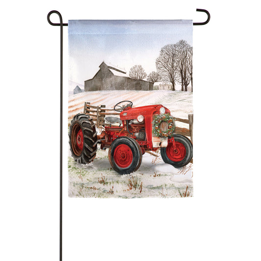 Garden Flag Christmas Red Tractor