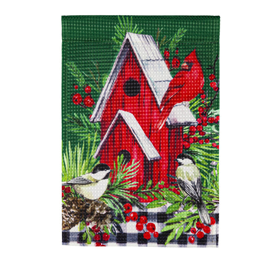 Garden Flag Christmas Cardinal Birdhouse