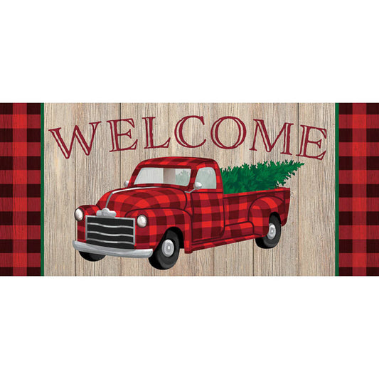 Mat Christmas Plaid Truck