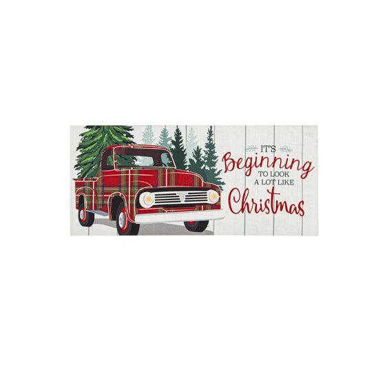 Christmas Plaid Truck Welcome Mat