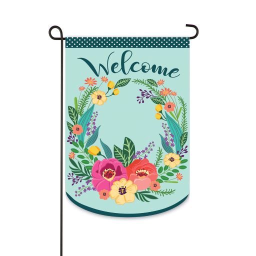 Garden Flag Spring Floral Welcome Wreath