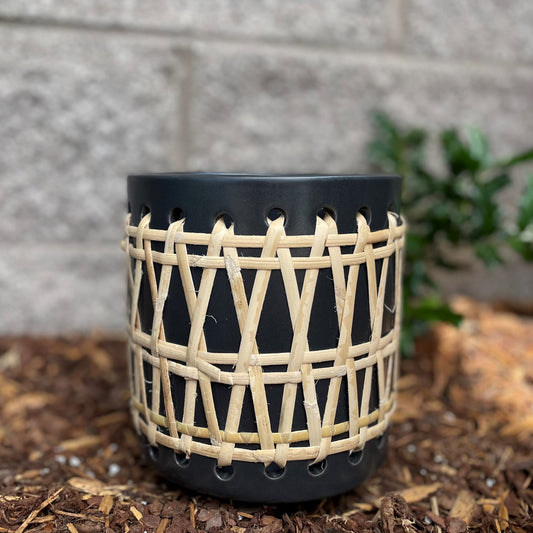 Pottery Rattan Cylinder Black 6