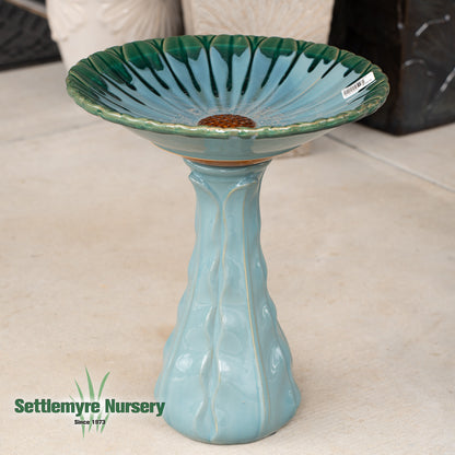 Pottery Birdbath Set Classic Teal