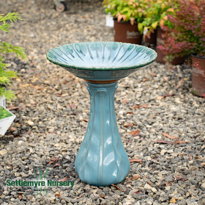 Pottery Birdbath Set Classic Teal