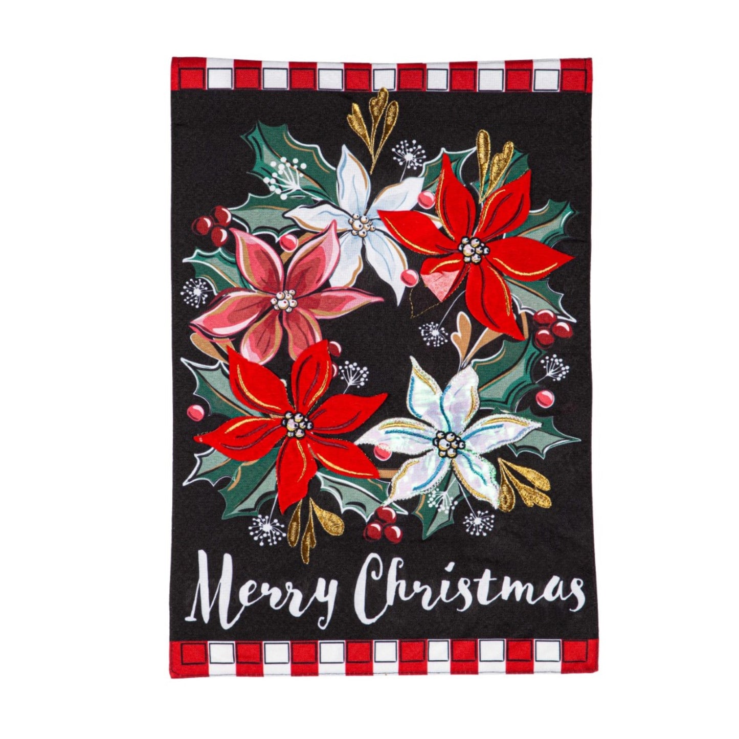 Garden Flag Christmas Poinsettia Wreath