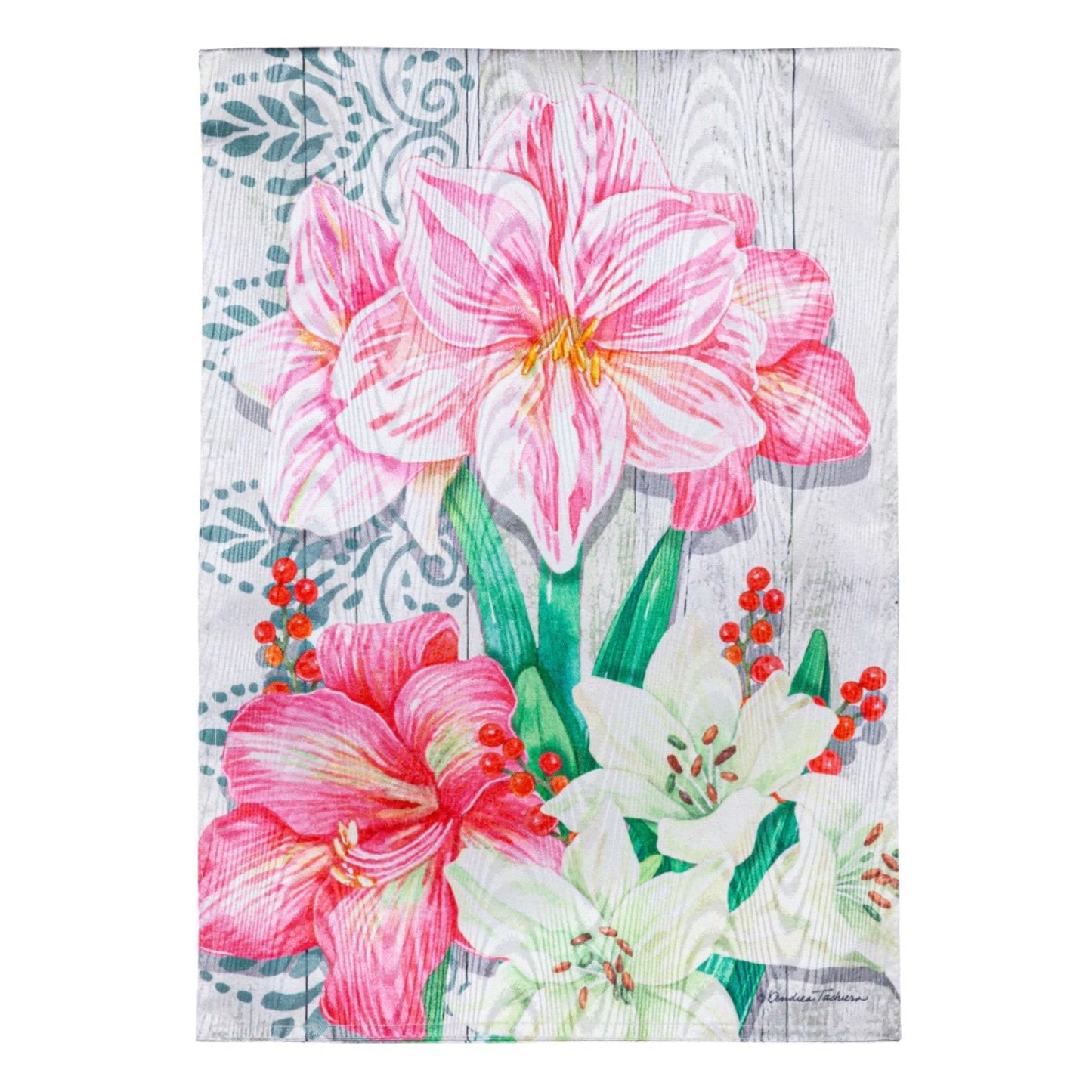 Garden Flag Christmas Pink Amaryllis