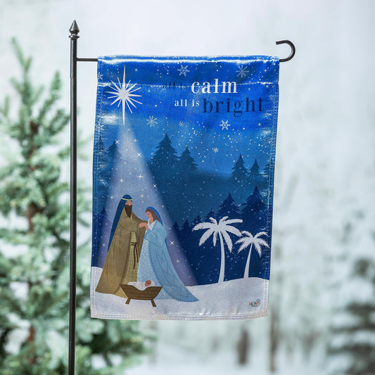 Garden Flag Christmas All is Calm Nativity