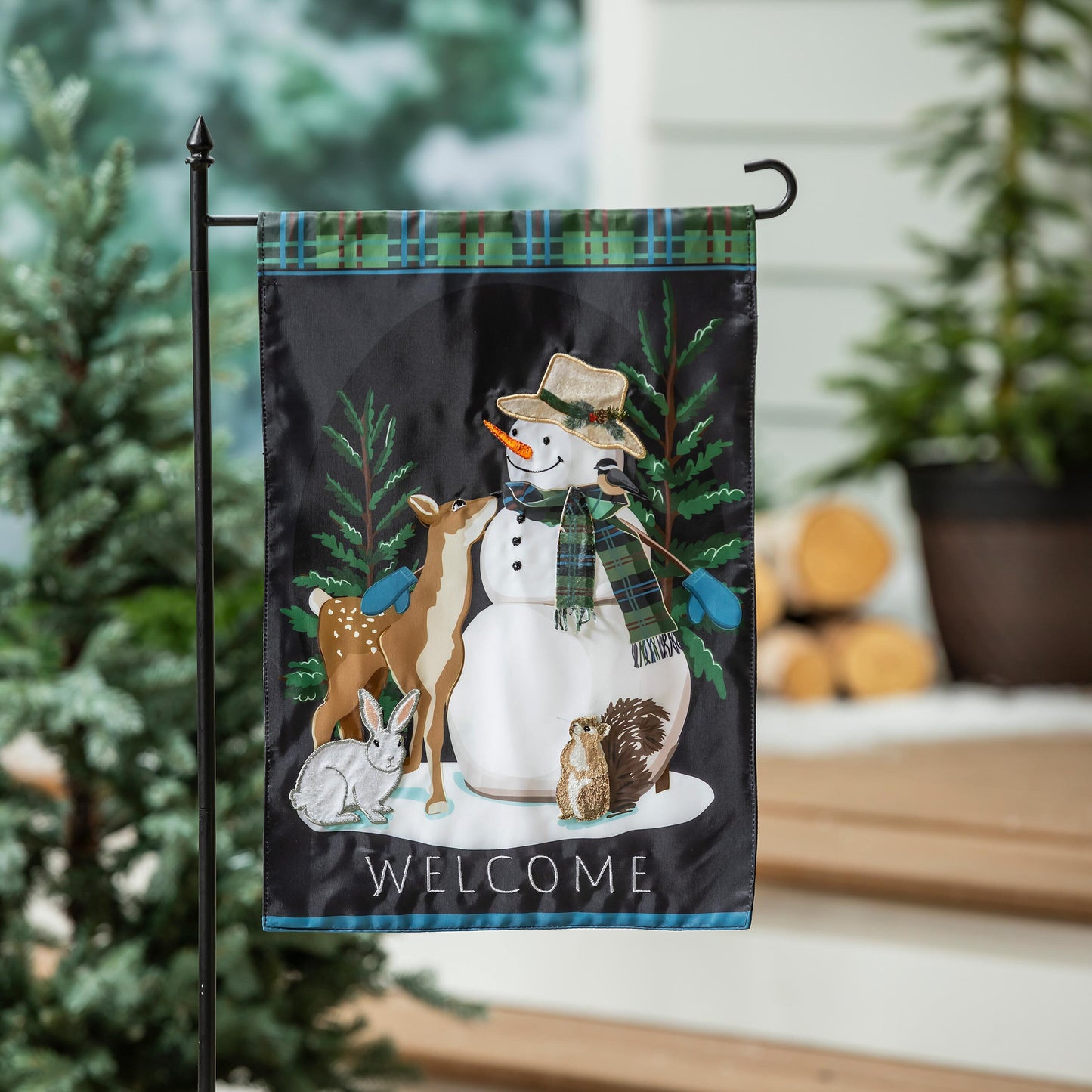 Garden Flag Christmas Woodland Snowman and Friends