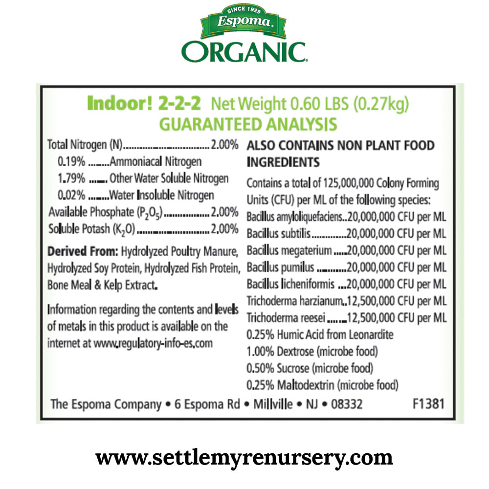 Ingredients in Espoma Organics Indoor Plant Food